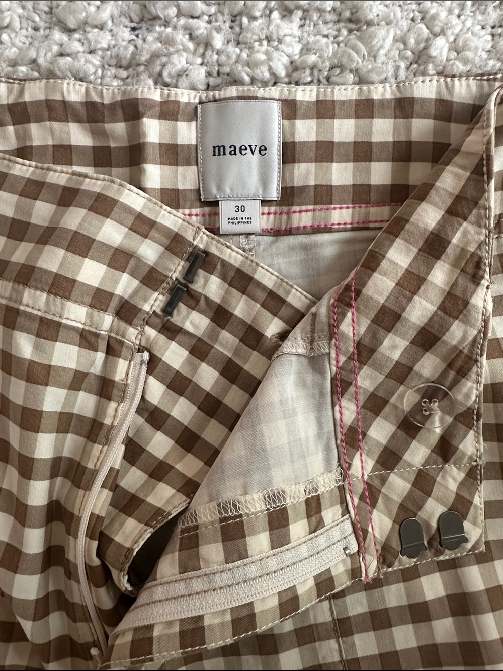 Anthropologie Maeve Margot Kick Flare Brown and Cream Gingham Cropped Pants - Picture 2 of 6